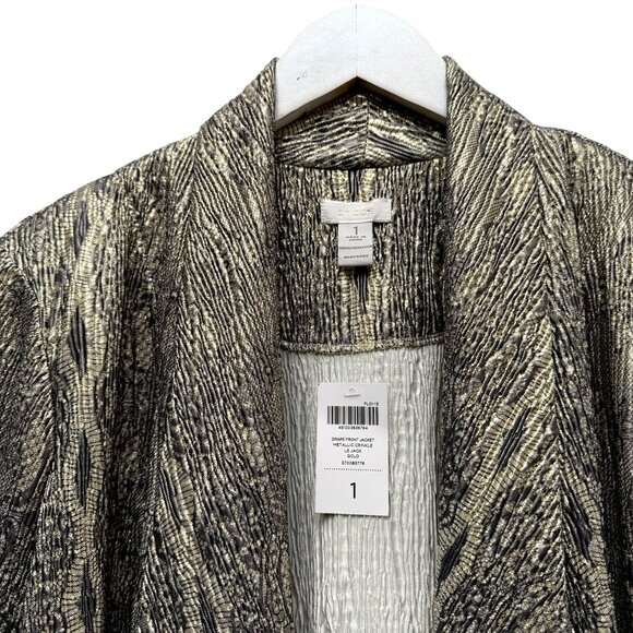 CHICOS Metallic Jacket Medium (Chicos1) Gold Snake Stretch Women Evening Top NWT - Picture 4 of 11